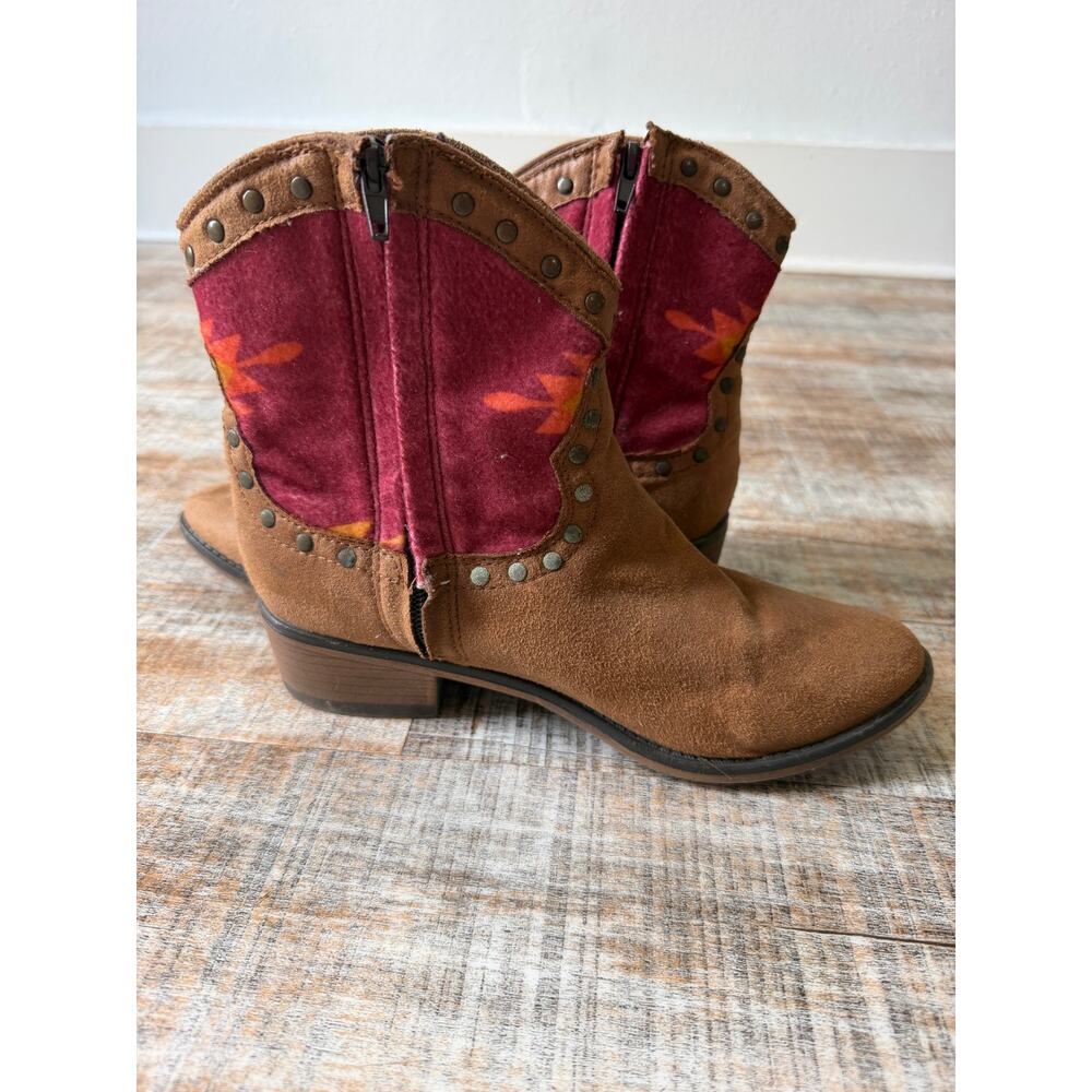 Southwestern Boho Faux Suede Cowboy Boots Ankle Boots Aztec Panels Western Sz 8 - Picture 5 of 13